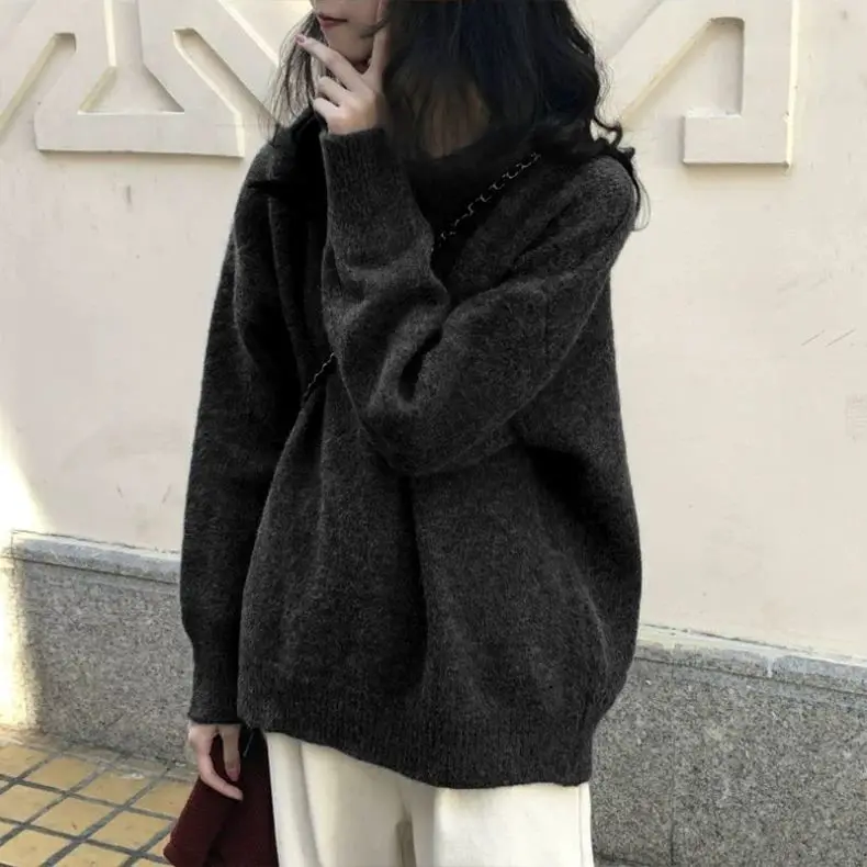 

O-Neck Pullover Knitted Sweater Casual Women'S Loose Long-Sleeved Autumn 2024 Winter Simple Elegant Commuting Women'S Clothes