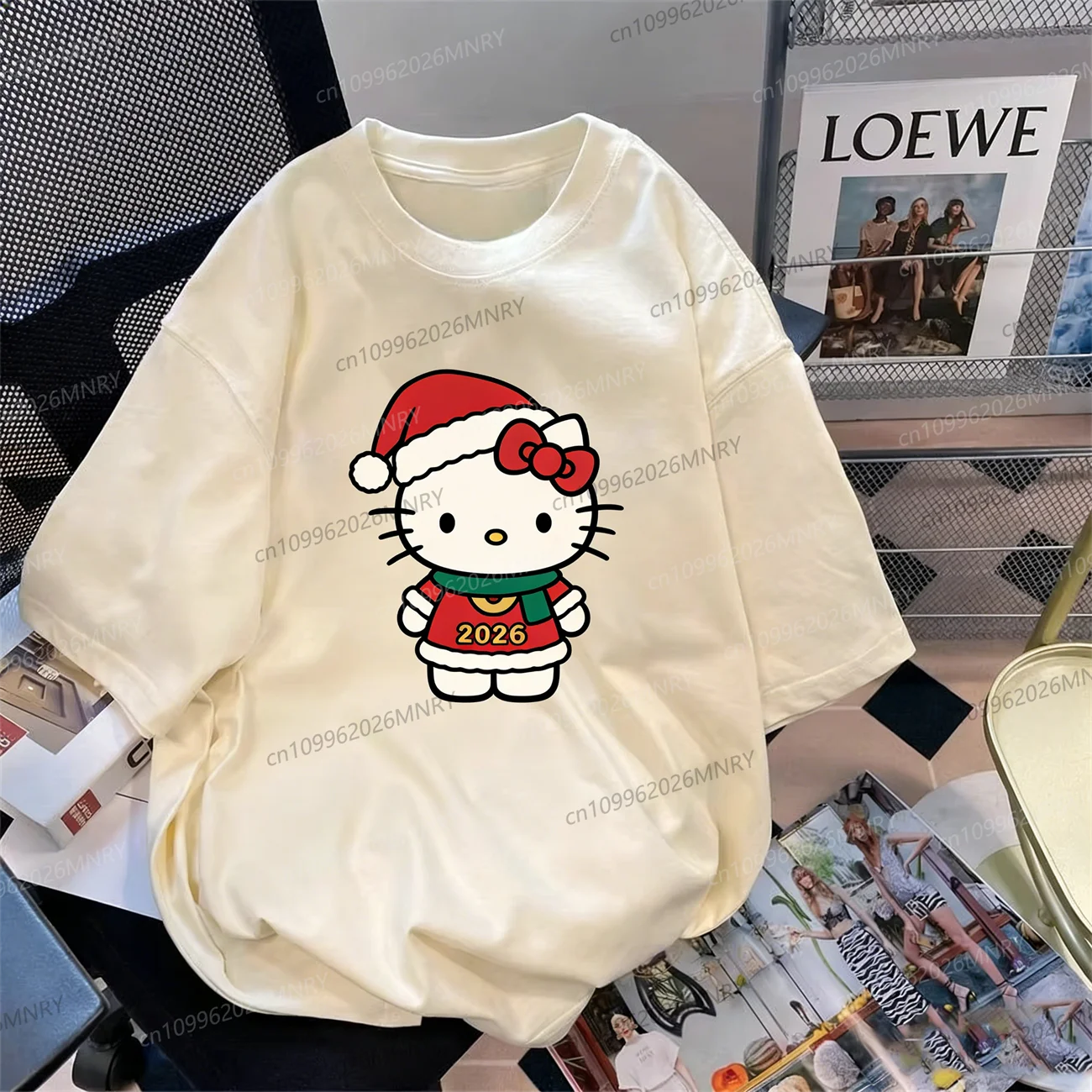 

New Cute Hello Kitty Pattern Man Short-sleeved Women's Tshirt Oversized Unisex Couple Trend Plus Size Loose Casual Kid T-shirt