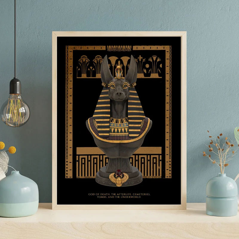 Black and Golden Egypt Anubis Pharaoh Retro Poster Mythology Charm Canvas Painting Wall Art Mural Room Decor Home Decoration