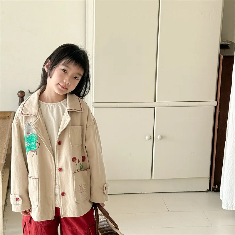 

2025 Spring New Children Long Sleeve Loose Coat Baby Girls Cartoon Print Casual Cardigan Boys Windbreaker Jacket Kids Clothes