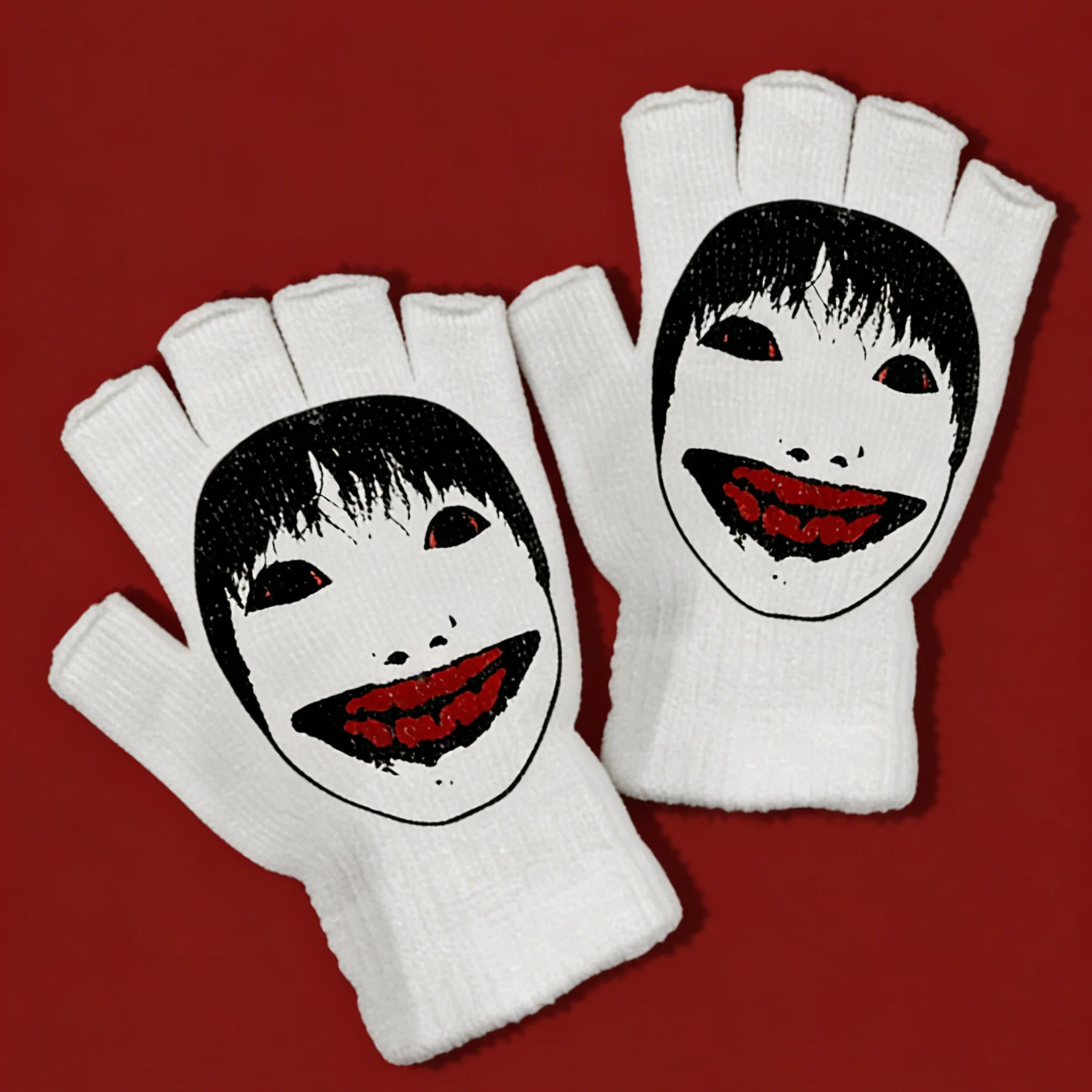 قفازات Dark Edgy Portrait Print بدون أصابع للجنسين قفازات شتوية ذات ثقافة فرعية قوطية #3