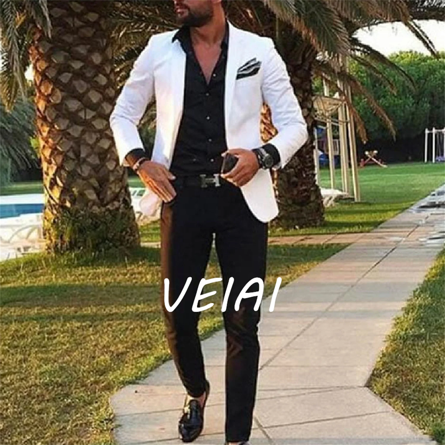 

CustomizedSummer Casual Business Men Suits Pants White Male Outfit Latest Design Wedding Tuxedo Costume Homme Groomsmen Blazer 2