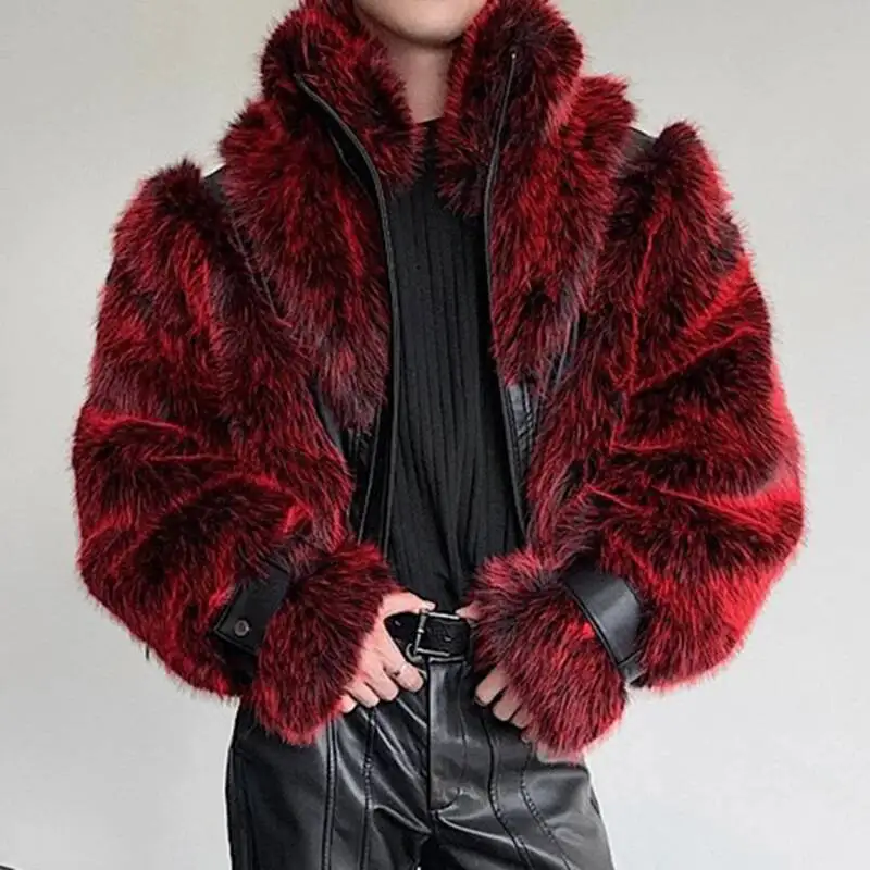 Autumn Winter Stage Style Patchwork Faux Fur Men's Jacket Thickened Stand Collar Male Jackets 2026 Male Clothing 9X46TC