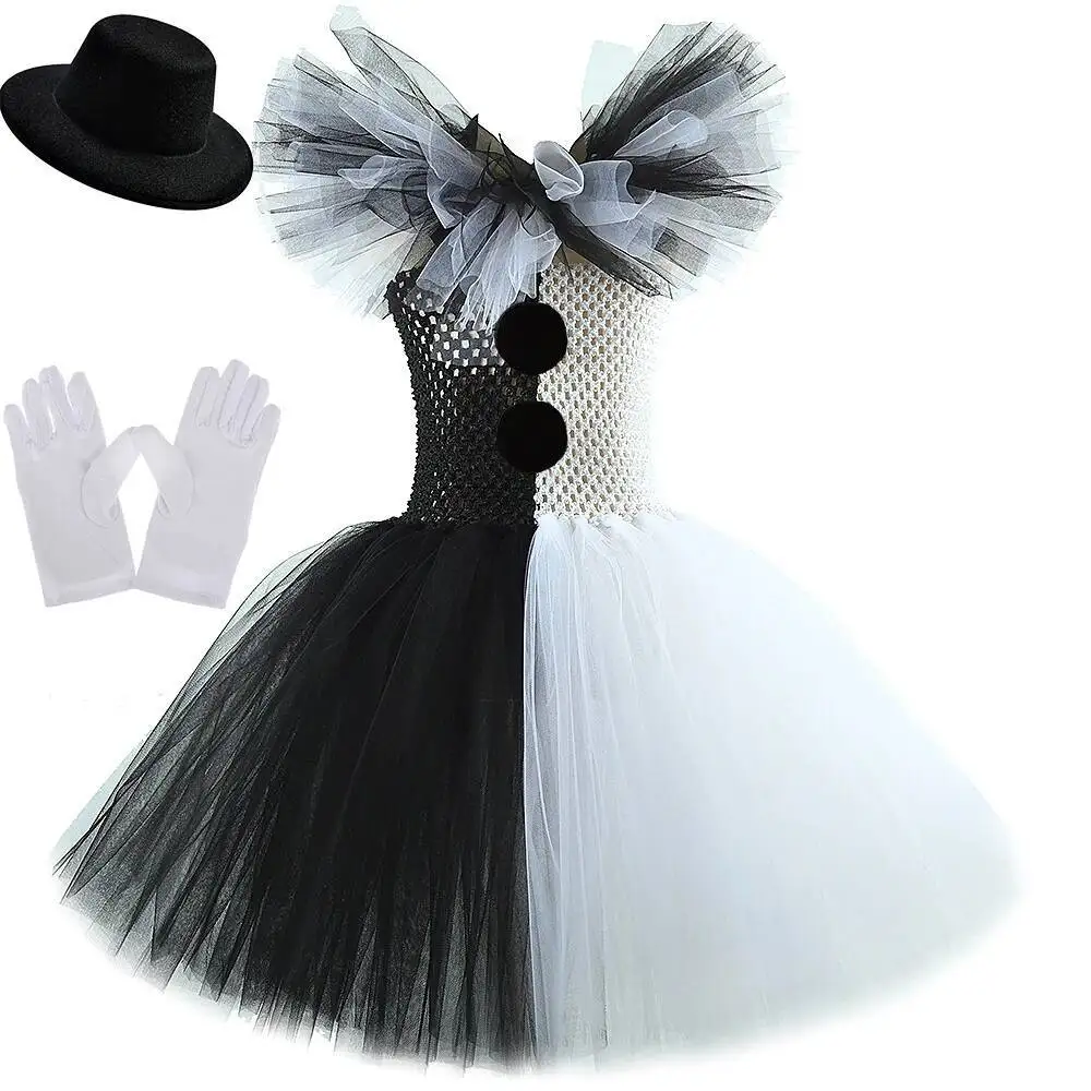 Weiß schwarz terrifier clown kostüme für mädchen gruselig halloween tutu kleid für kinder joker ausgefallene outfit kinder horror kleidung – Detail 13