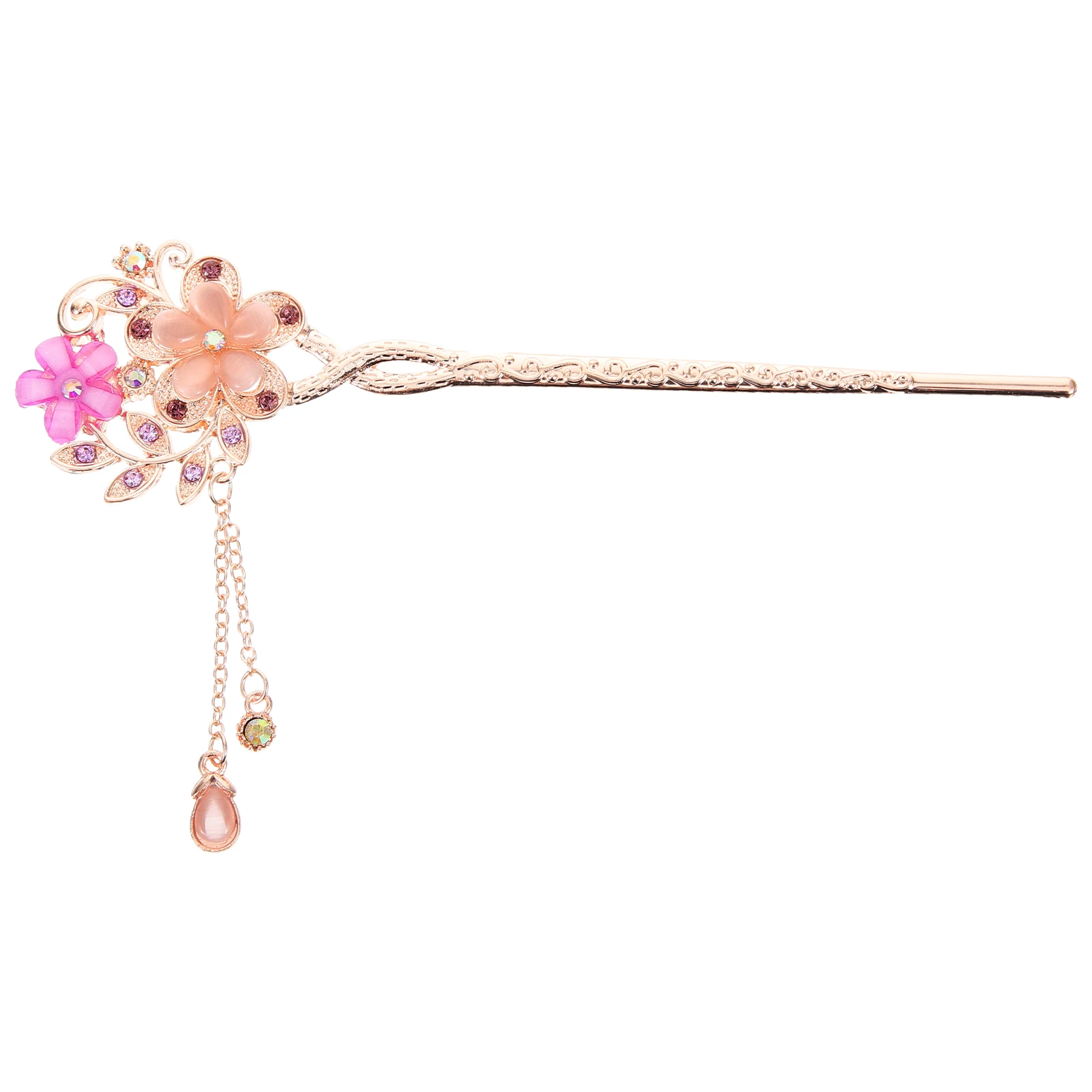 

Cat Eye Twin Flowers Hairpin Ethnic Style Accessories Purple Long Hair Stick Women Hair Bun Holder Hanfu Floral Jewelry