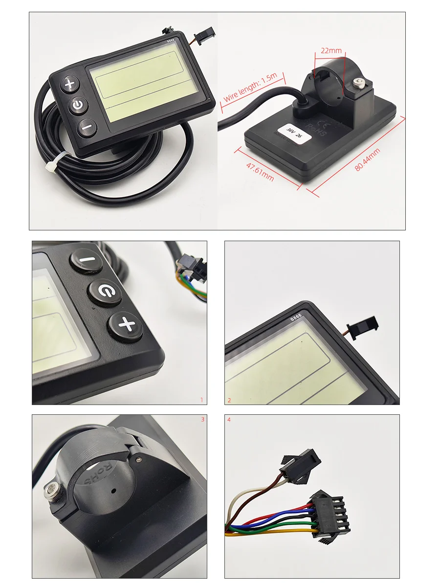 24V 36V 48V 250W 350W S866 Waterproof LCD Display Screen Panel Electric Bicycle Scooter Brushless Motor Controller Universal Kit