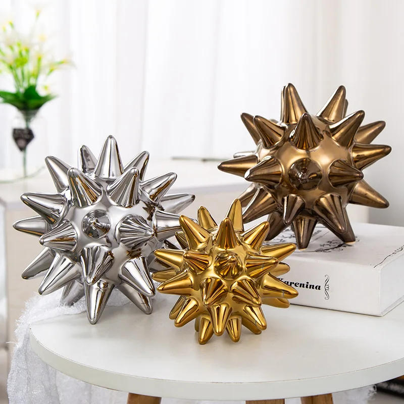 Creative Three-dimensional Ceramic Thorn Ball Ornament Irregular Golden Ball Crafts Living Room Office Bookcase Ceramic Ornament