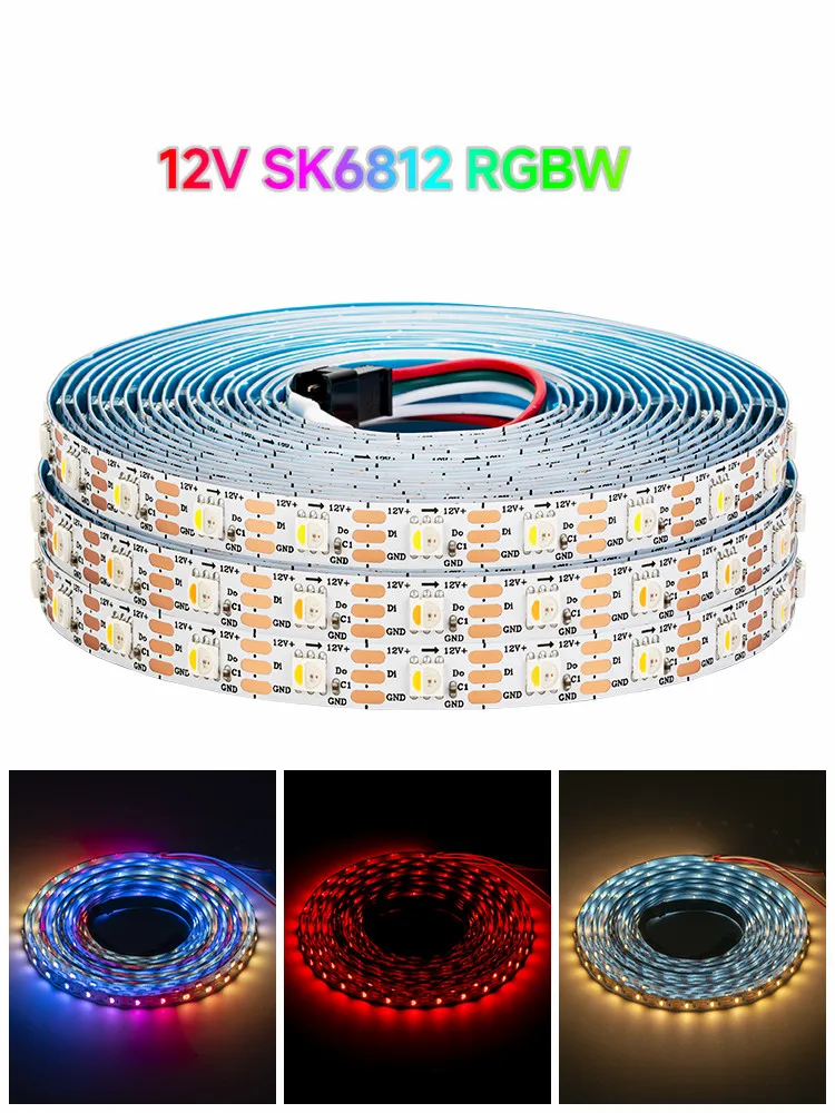 DC12V SK6812 RGBW LED-Streifen 4-in-1 RGBWW NW SMD5050 Individuell Adressierbare Pixel Magische RGB-Streifen 60 LEDs/m 5M IP30 Weiße Leiterplatte