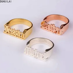 Personalized Old English Name Ring Men Women Custom Ring Premium Stainless Steel Jewelry Chunky Gold Wedding Ring Couple Gift