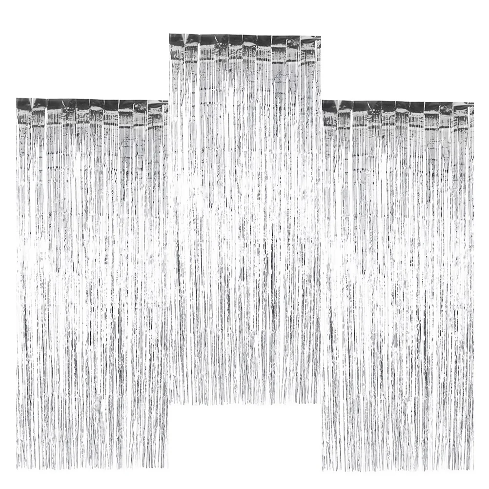 3Pcs Background Wall Decoration Silver Tassel Thickened Festival Birthday Party Stage Wall Decor