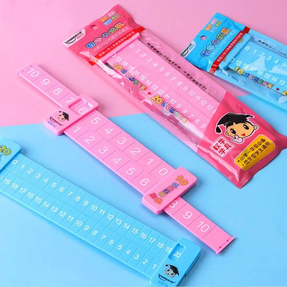 Righello di decomposizione matematica in plastica entro 20 Righello di sottrazione rosa/blu Righello di addizione per dimostrazione didattica portatile