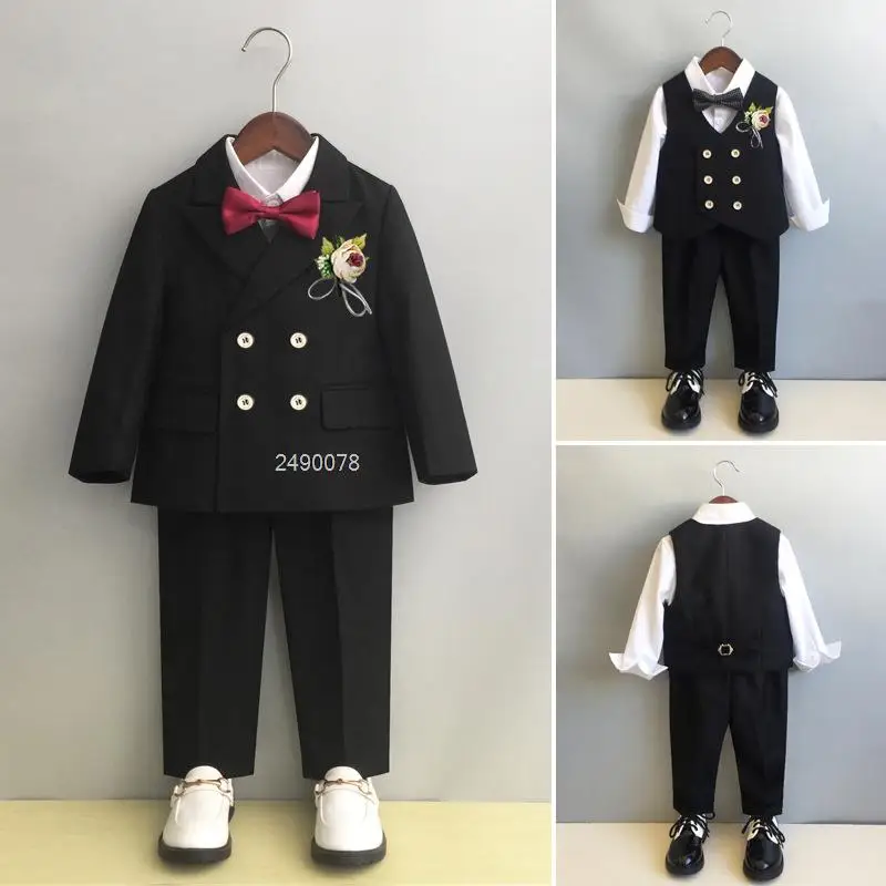 Flower Boys Wedding Suit Children Photography Dress Kids Stage Performance Formal Blazer Suit Baby Birthday Ceremony Costume