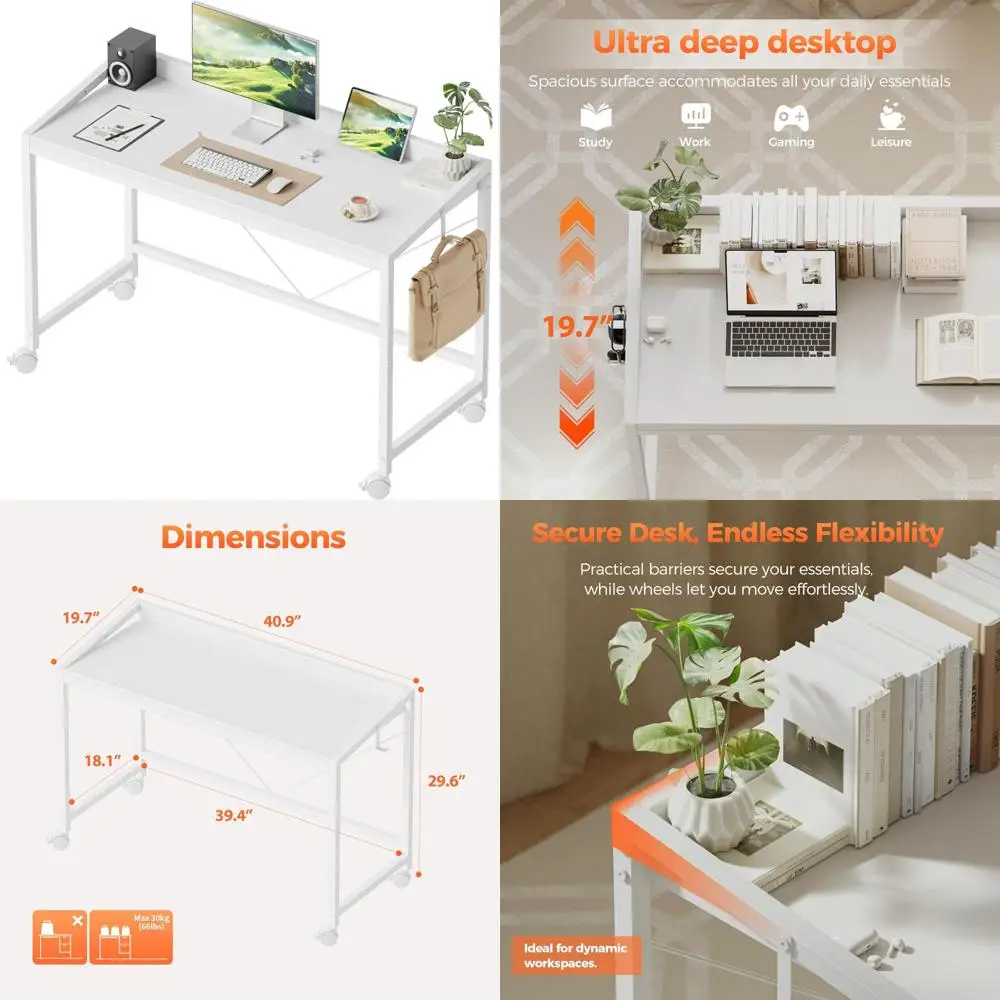 Compact Gaming Desk with Wheels for Small Spaces, Modern Simple Style Home Office and Study Writing Table