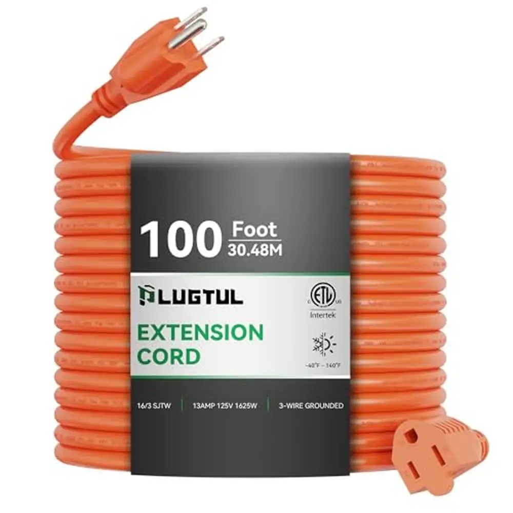 100FT Outdoor Extension Cord Heavy Duty Waterproof 16/3 Gauge 3 Prong ETL Listed Perfect Garden Equipment and Power Tools