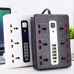 2M Extension Cord Power Strip For Office Home EU UK US Plug Universal Socket 2500W Overload Protection With 5 USB 1 Type C Ports