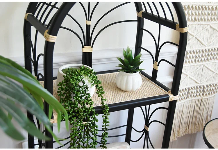 

Retro rattan storage floor-to-ceiling balcony display rack living room home