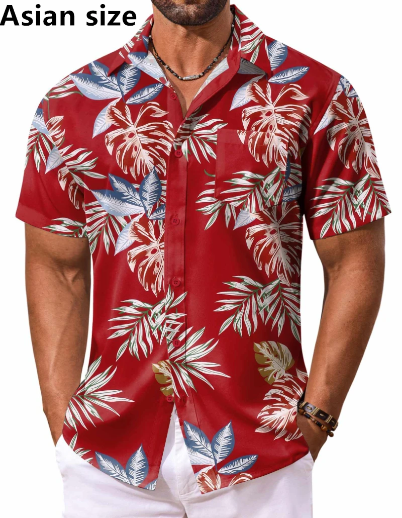 

Vintage Men's Hawaiian Shirt Short Sleeve Summer 3D Print Tropical Floral Button Up Lapel Shirts Vacation Beach Unisex Blouse