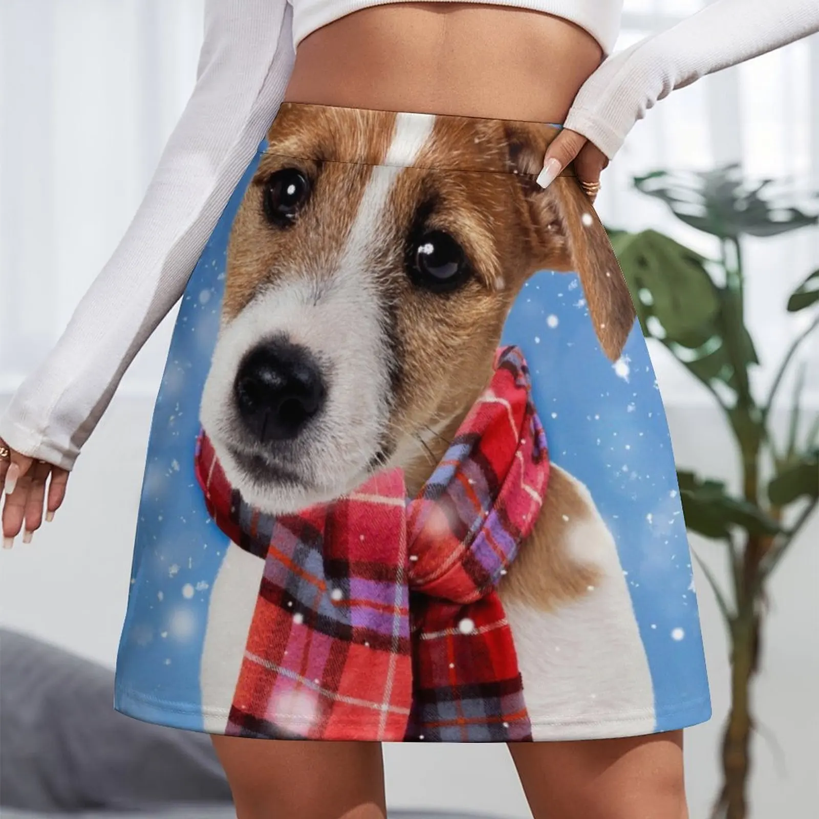 Cute Jack Russell Terrier dog wearing a scarf Mini Skirt fashion skirt sets Mini Skirt