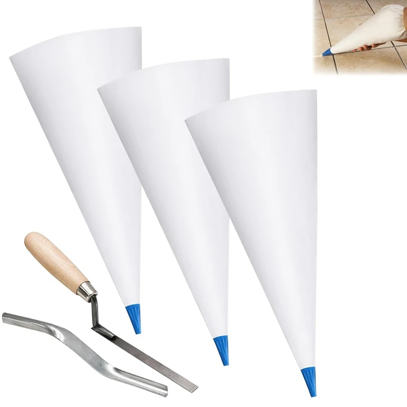 3 Pack Tile Grout Masonry Mortar Bag & Brick Jointer & Tuck-Pointers, Heavy Duty Piping Bags Grout Sealer Bag (Blue)