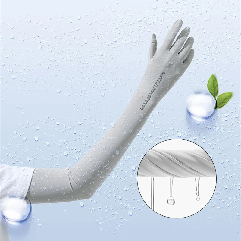 Guantes antideslizantes de protección solar para mujer, manoplas transpirables con pantalla táctil, protección UV larga, manga de seda de hielo,