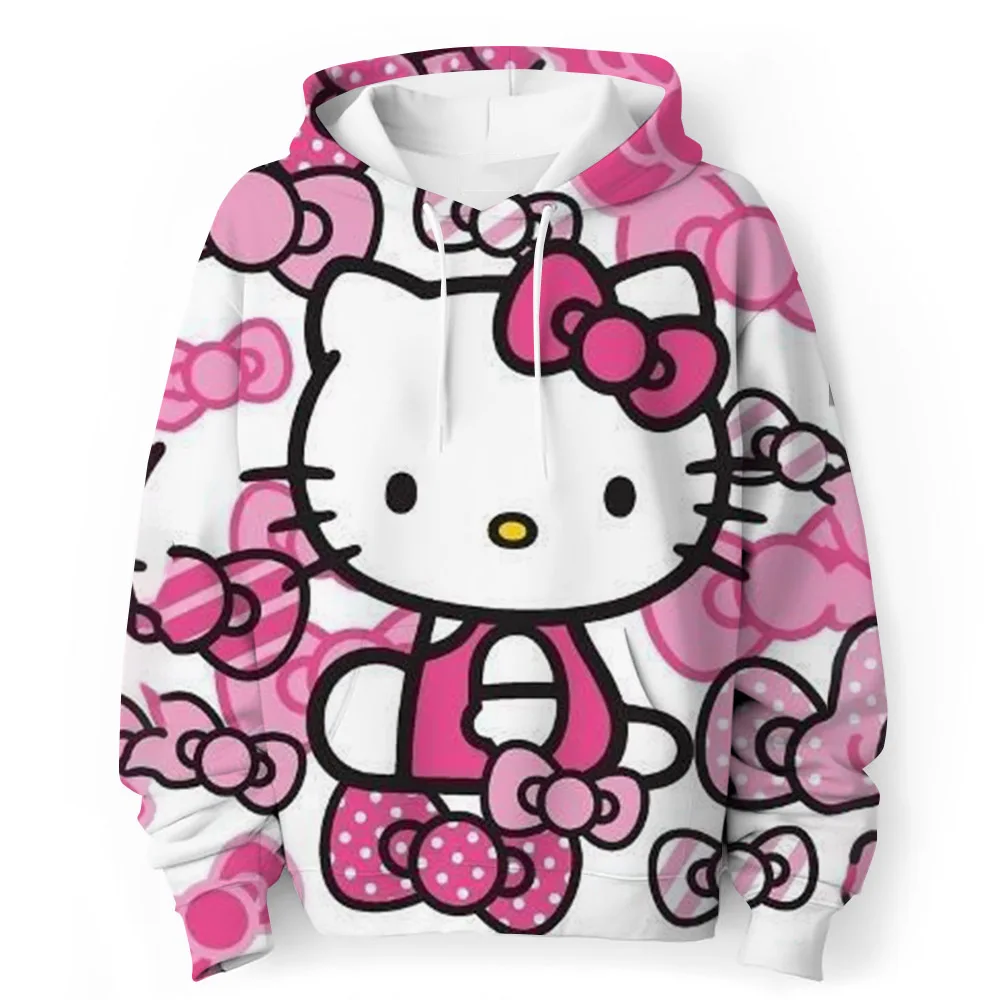 MINISO Hellokitty Kuromi 3d Print Girls Hoodies Long Sleeve Hooded Sweatshirt Tops Lovely Pullover Girls Spring Autumn Clothing