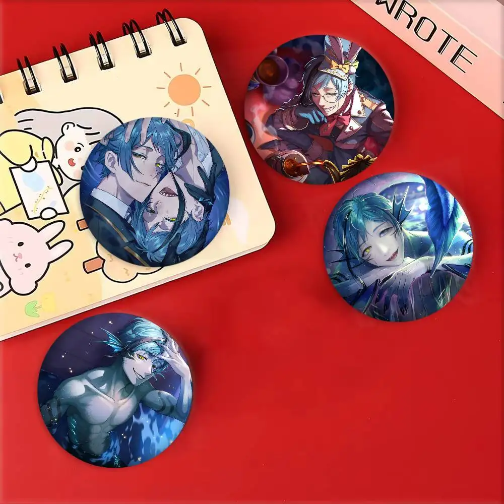 Juego Anime T-Twisted-W-Wonderland Floyd Leech Manga insignias redondo láser insignia broche de dibujos animados ropa mochila accesorios solapa