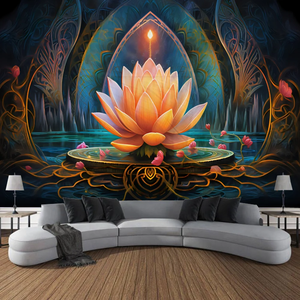 Meditation Lotus Tapestry Wall Art, Large Tapestry Mural Decoration, Home, Bedroom, Living Room Decoration