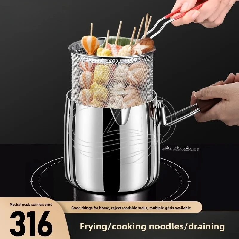 

High Quality Kitchen Cookware 316 Stainless Steel Deep Frying Pan Outdoor Camping Cooking Tool Multifunctional Saucepan