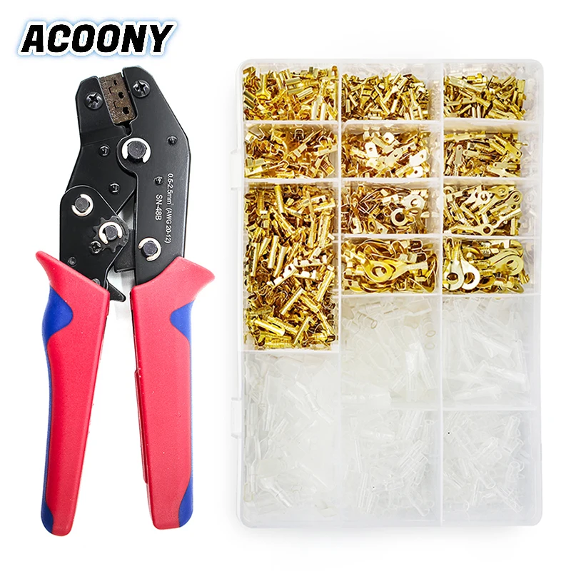 

Wire Terminals Crimping Tool Kit Ratcheting Crimper Plier Set With Male/female Spade Connectors Terminals And Insulated Sleeves