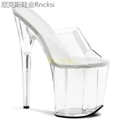 20cm Fish mouth sandals women's stilettos sexy summer new transparent stilettos with super high heels.