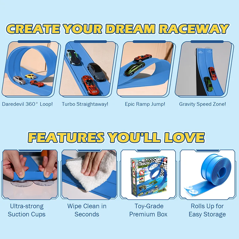 4.5M Flexible Race Track Toy DIY Double-track Racing Car Track 4 Shock-Resistant Toy Cars Roll Up Race Track for Kids Game Gift
