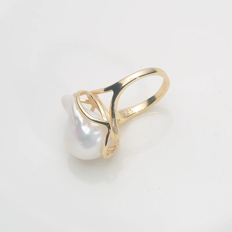 925 Sterling Silver Classic Natural Freshwater Baroque Large irregularity Pearl Ring 15-30MM adjustable size Fine jewelry RZ