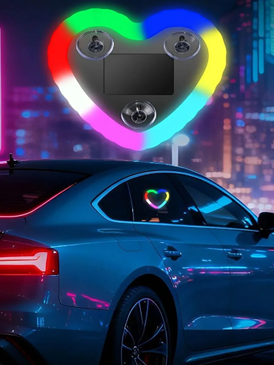 Solar LED Interior Kit Car Light, Neon Heart Shaped RGB Ambient light Car Decor & Button Control, Dream Multi-Color Lighting