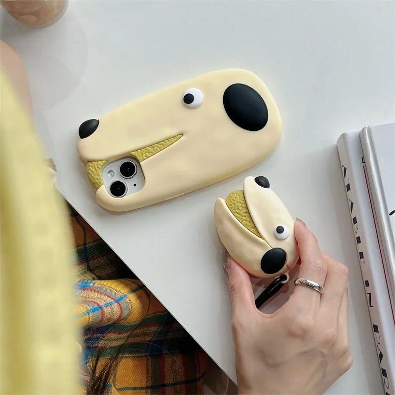 Cute Happy Dog Case for AirPods Pro2 Airpod Pro 1 2 3 Bluetooth Earbuds Charging Box Protective Earphone Case Cover