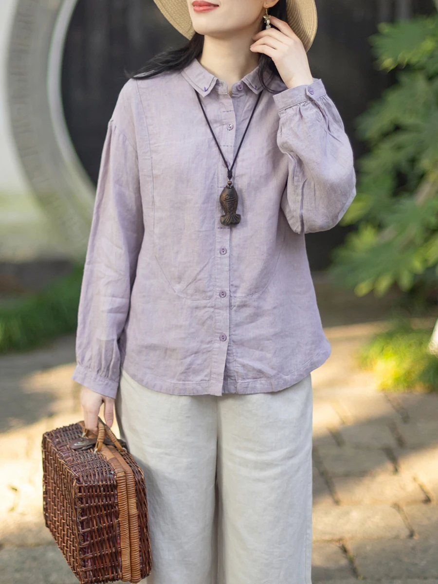 

Женская длинная рубашка Nian Jiangnan с цветным тканым воротником в стиле Хань, повседневная, художественная, дышащая, влагоотводящая