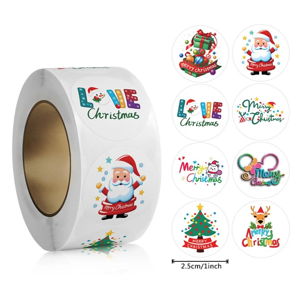 500 stks Cartoon Kerstboom Kerst Stickers Sneeuwpop DIY zelfklevende Etiketten Bakken Pakket Kids Gift Party