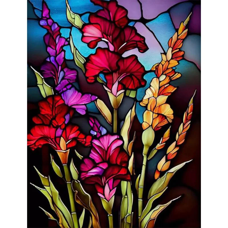 

AB Diamond Diamond Painting Stained Glass Flowers Embroidery Kit Wall Decoration Hanging Painting