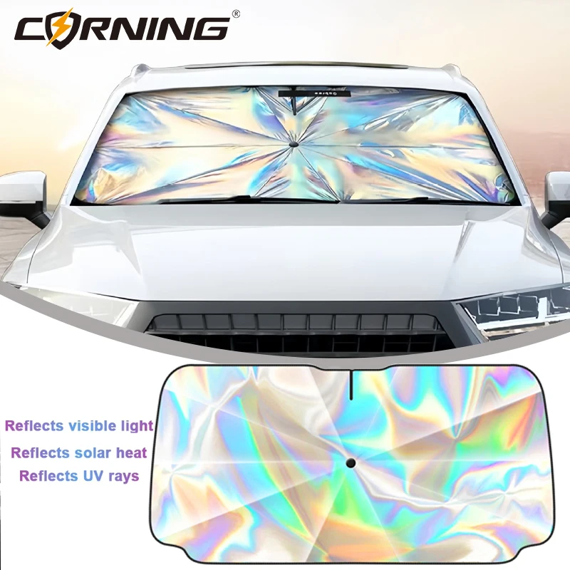

New Laser Car Sunshade Umbrella with Bent Handle 360° Rotation No Screen Damage Sunscreen Heat Insulation UV Protection Windshie
