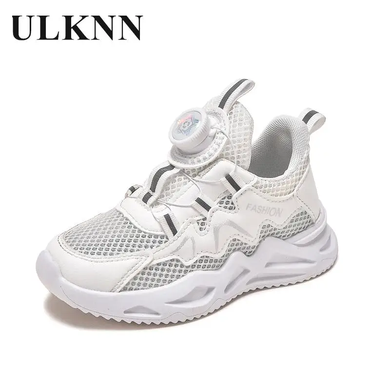 

Girls Lightweight Running Shoes Leisure Children's 2023 New Private School Rotate Button Recreational Breathable White Sneakers