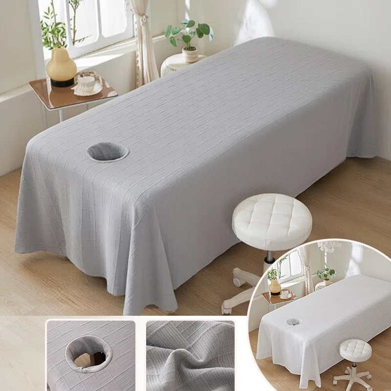 80x190cm Beauty Bed Sheet Cover with Hole Knitted Jacquard Large Single Massage Bed Sheet All Season Universal for Beauty Salon