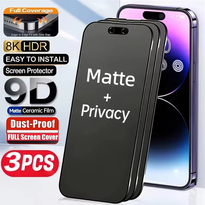 Matte Privacy Screen Protector For iPhone 17 Pro 18 14 15 13 11 12 16 Pro Max 8 7 Plus XR X XS SE Air Soft Protective Glass Film