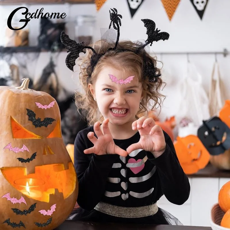 500 stks/rol Laser Zwarte Vleermuis Waterdichte Glitter Zelfklevende Decals Halloween Vleermuis Stickers Voor Party Scrap DIY Accessoires