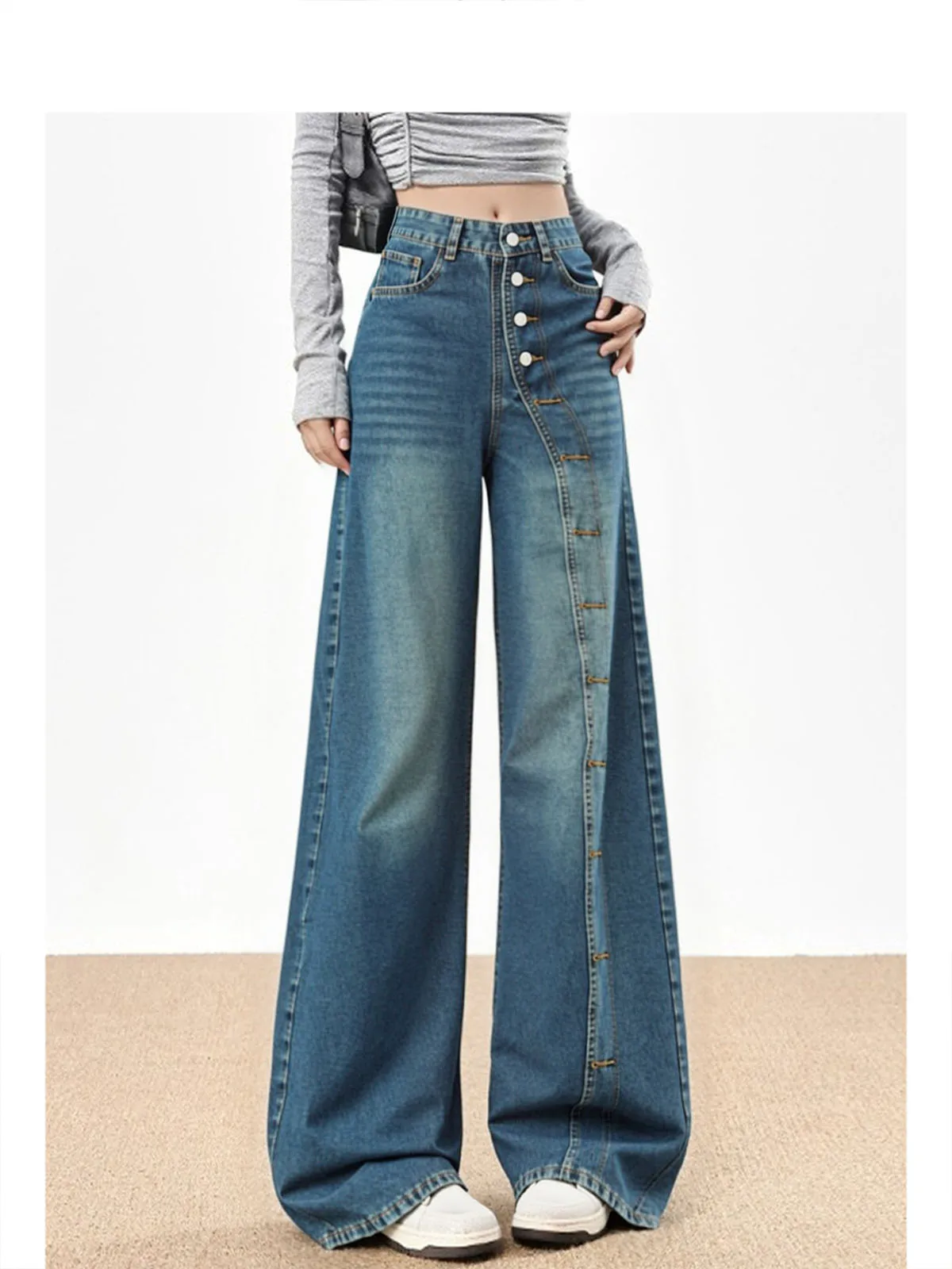 

Forever 21 Trendy Design Straight Leg Denim Jeans Women's Autumn Winter Loose Hot Girl Wide Leg Pants Fashionable Ladies