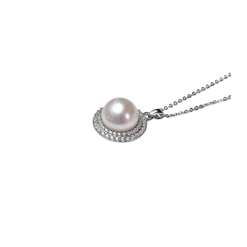 

17"12-13MM NATURAL SOUTH SEA WHITE PEARL PENDANT + NECKLACE 925s 1818