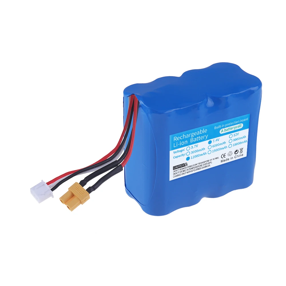 7.4V 12000mAh Li-ion Battery with Charger For Huina 580550 583 582 RC Car Drone spare parts 18650 7.4 v Battery XT30 Plug