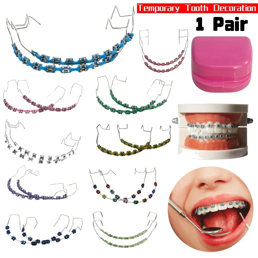 

Colorful Fake Braces Tooth Decor 1 Pair with Metal Wires, Orthodontic Ligature Ties for Cosmetic Tooth Jewelry