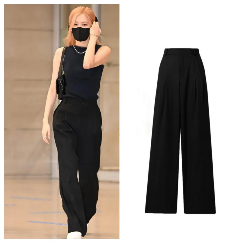 

Kpop Girl Group ROSE Solid Color High Waist Suit Pants Women High Street Casual Straight Pants Ladies Loose Wide Leg Trousers