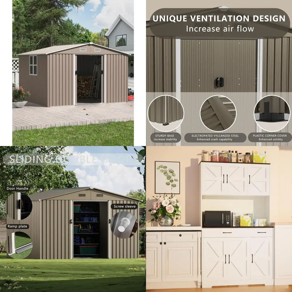 Gudang Penyimpanan Luar Ruangan: 10x8 Kaki, Tahan Air, Gudang Logam yang Dapat Dikunci dengan Pintu Geser dan Ventilasi untuk Peralatan Taman