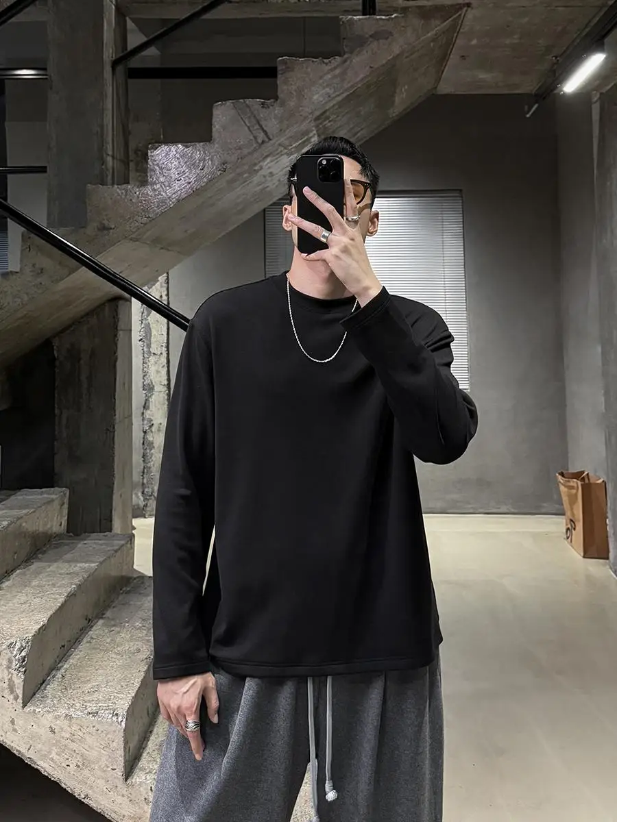 Men's Long Sleeve Basic Loose Fit Comfortable Cotton Base Shirt Inner Wear T-Shirt Breathable Sweat Absorbent Outdoor Activity