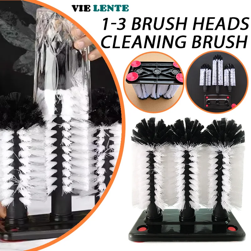 1/3pcs Brush Head Water Bottle Cup Cleaning Supplies Tools Belt Sucker Base Hand Movement Cleaning Brush Kitchen Accessories